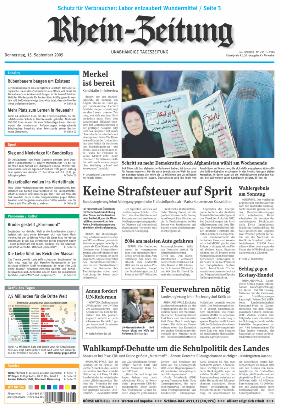 Rhein-Zeitung Kreis Ahrweiler vom Donnerstag, 15.09.2005