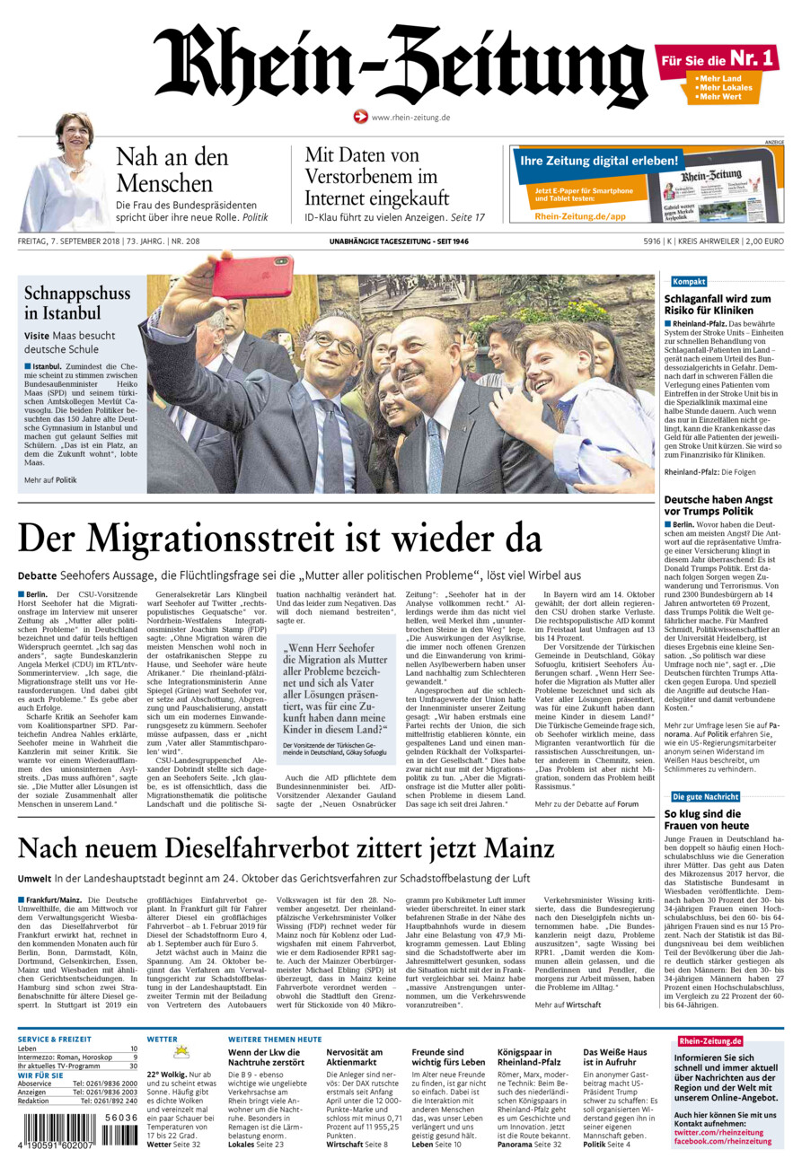 Rhein-Zeitung Kreis Ahrweiler vom Freitag, 07.09.2018