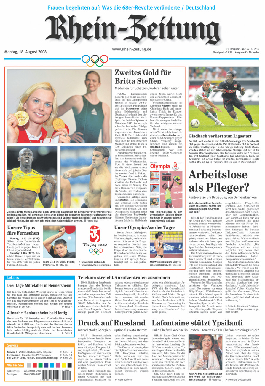 Rhein-Zeitung Kreis Ahrweiler vom Montag, 18.08.2008