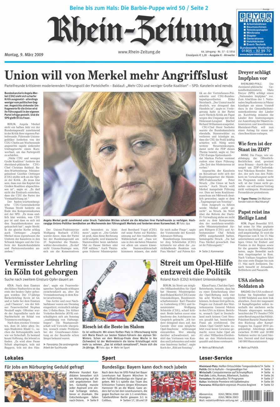 Rhein-Zeitung Kreis Ahrweiler vom Montag, 09.03.2009
