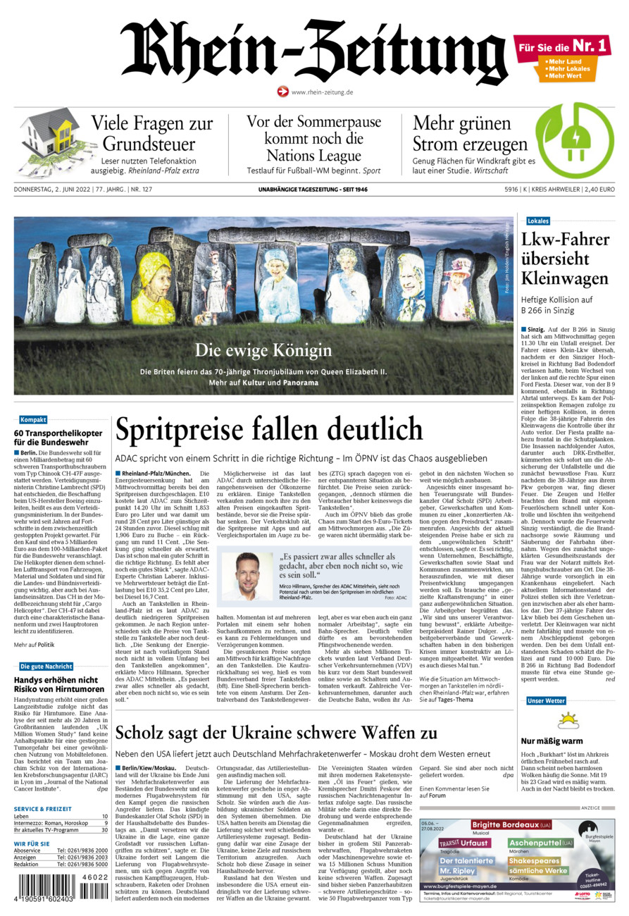 Rhein-Zeitung Kreis Ahrweiler vom Donnerstag, 02.06.2022