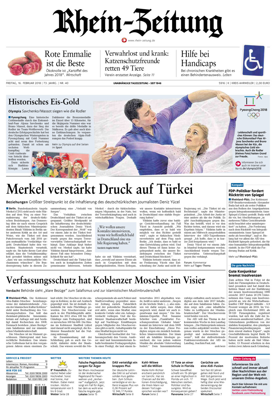Rhein-Zeitung Kreis Ahrweiler vom Freitag, 16.02.2018