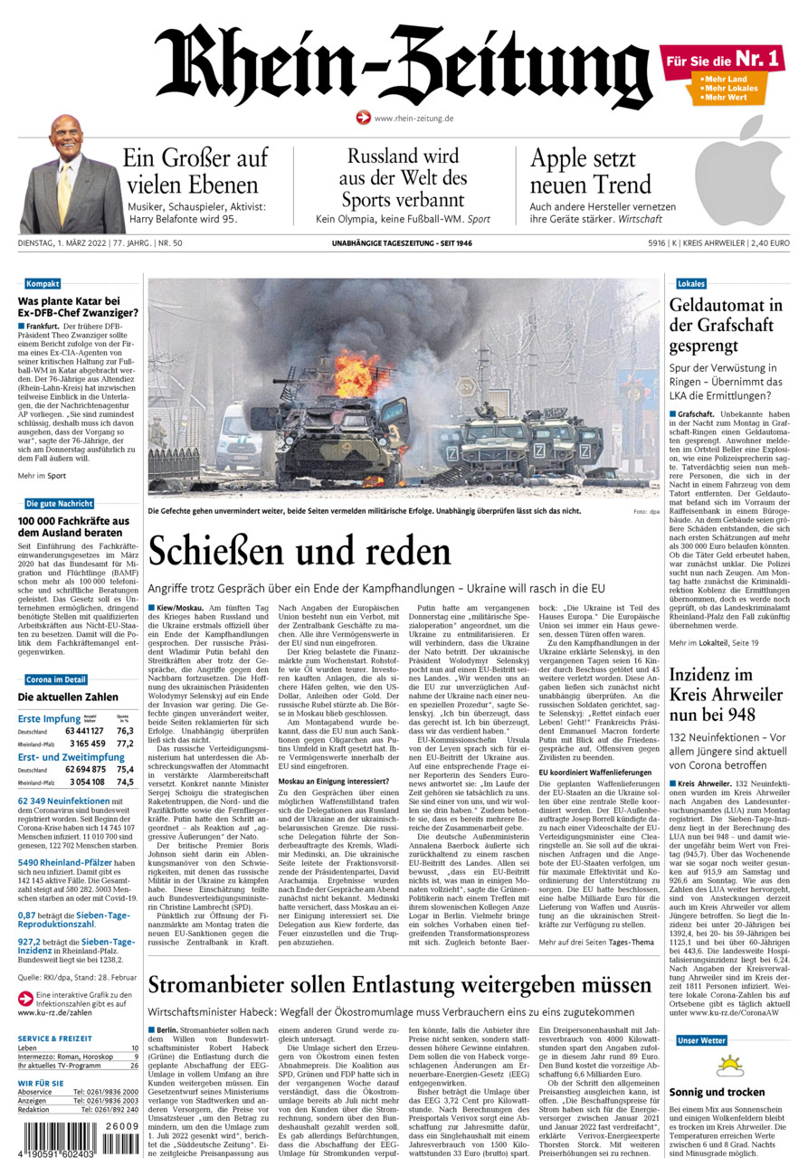 Rhein-Zeitung Kreis Ahrweiler vom Dienstag, 01.03.2022