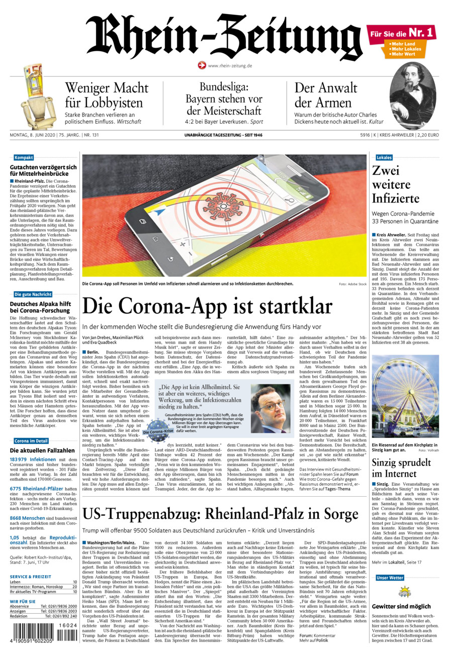 Rhein-Zeitung Kreis Ahrweiler vom Montag, 08.06.2020
