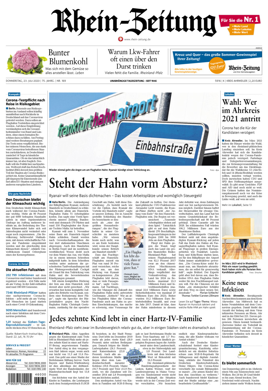 Rhein-Zeitung Kreis Ahrweiler vom Donnerstag, 23.07.2020