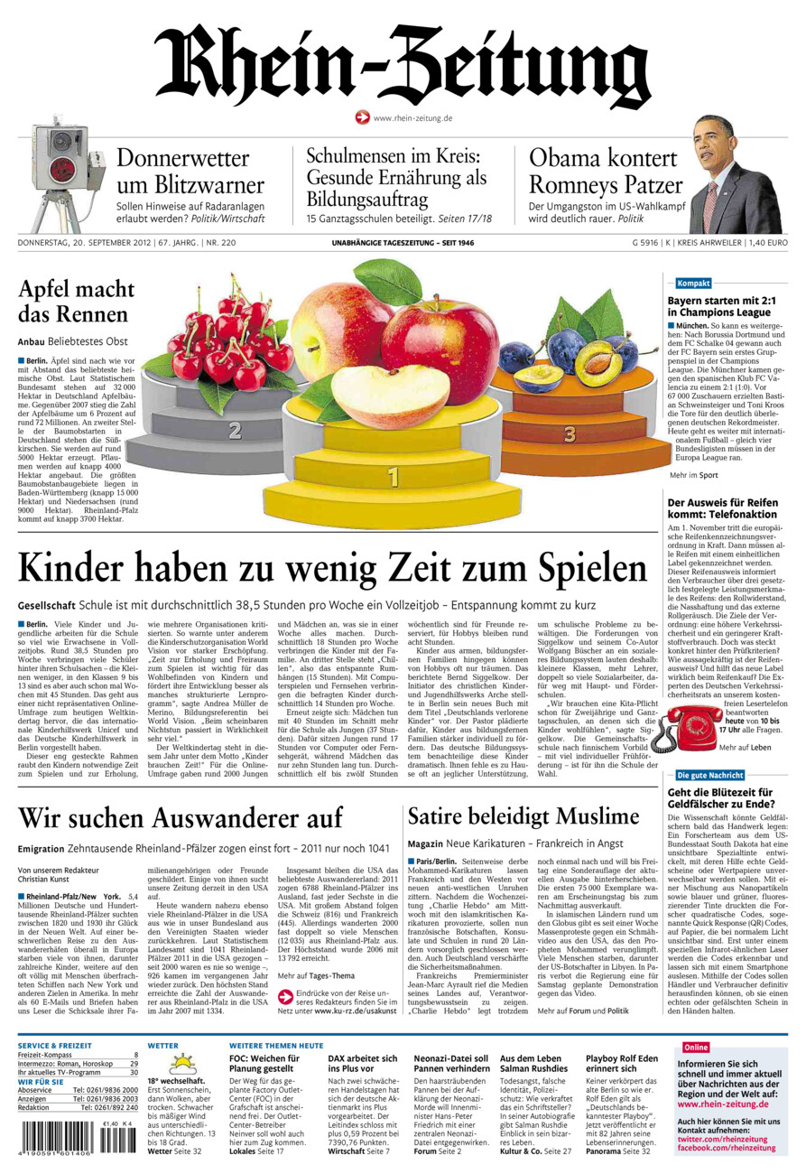 Rhein-Zeitung Kreis Ahrweiler vom Donnerstag, 20.09.2012