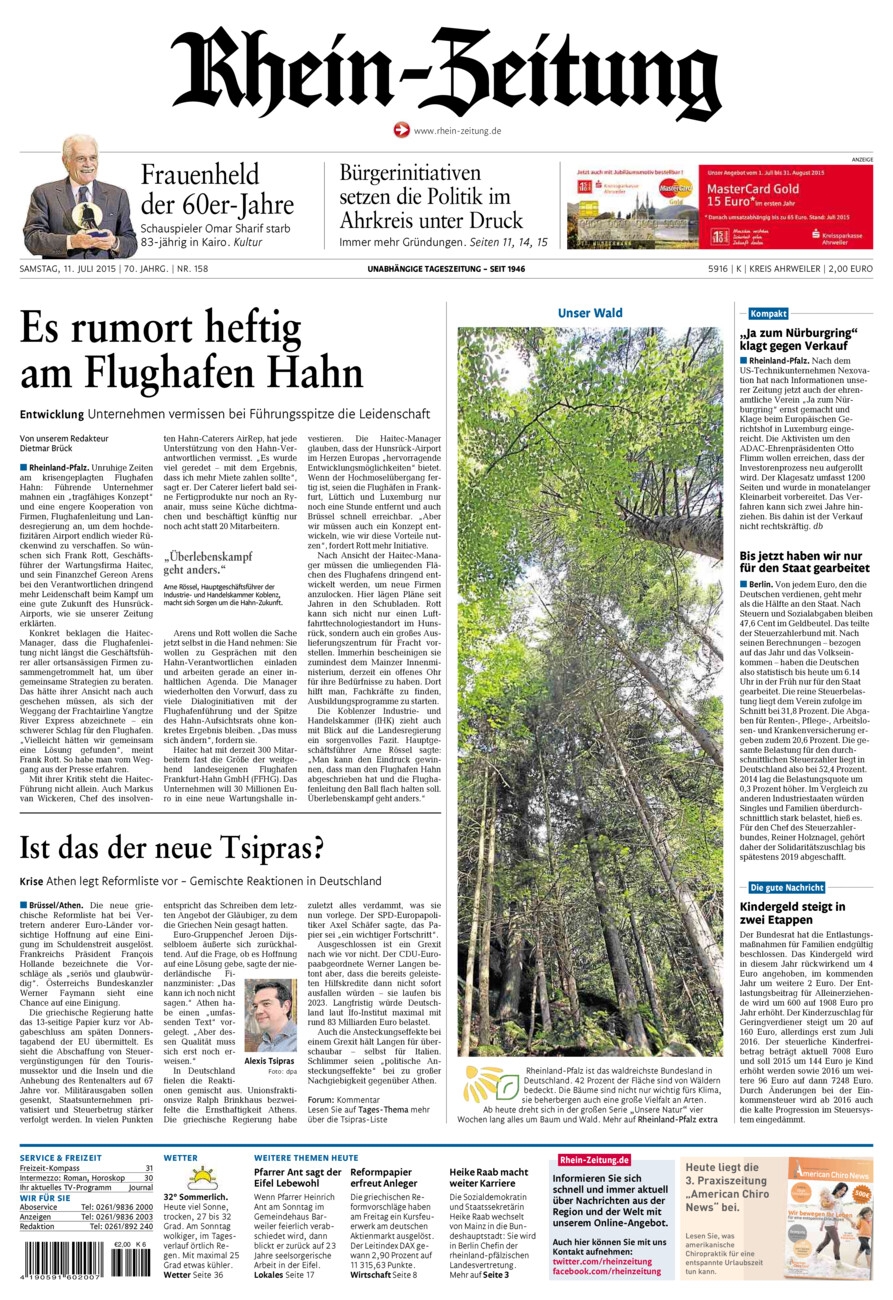 Rhein-Zeitung Kreis Ahrweiler vom Samstag, 11.07.2015