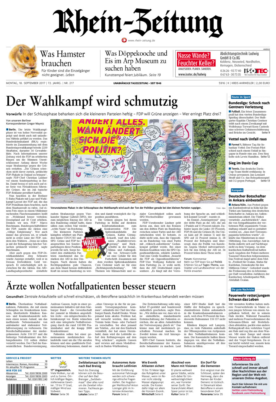 Rhein-Zeitung Kreis Ahrweiler vom Montag, 18.09.2017
