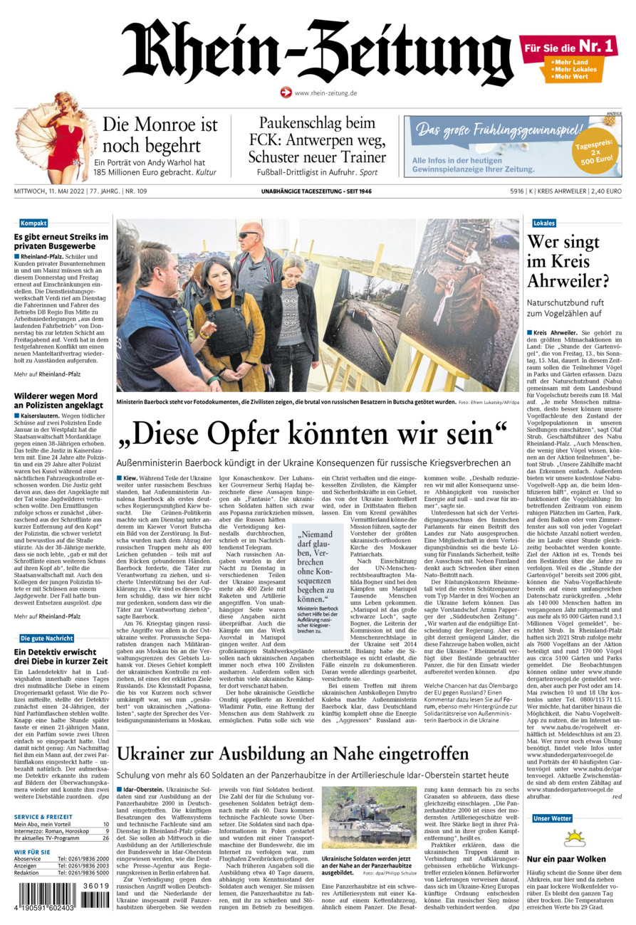 Rhein-Zeitung Kreis Ahrweiler vom Mittwoch, 11.05.2022