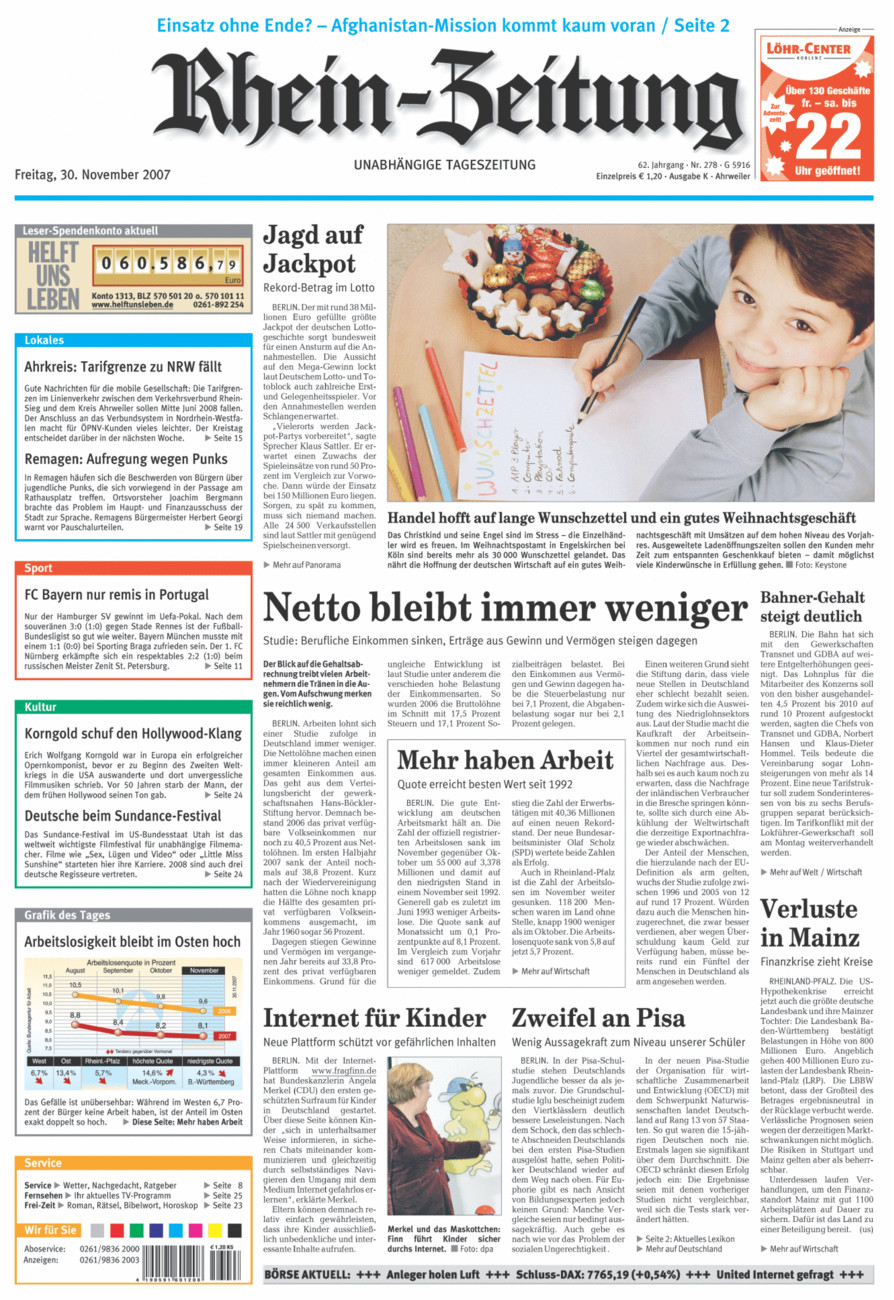 Rhein-Zeitung Kreis Ahrweiler vom Freitag, 30.11.2007