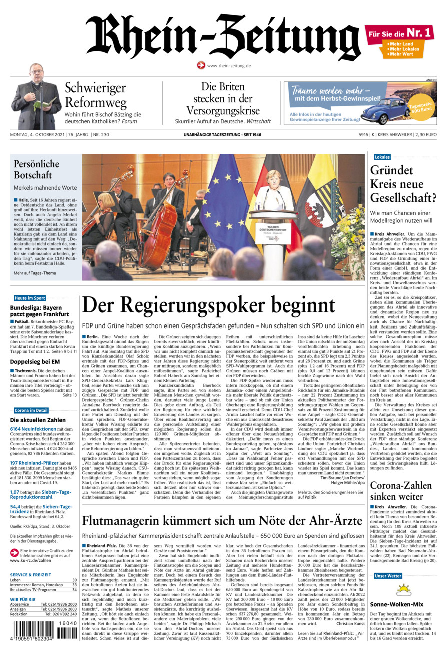 Rhein-Zeitung Kreis Ahrweiler vom Montag, 04.10.2021