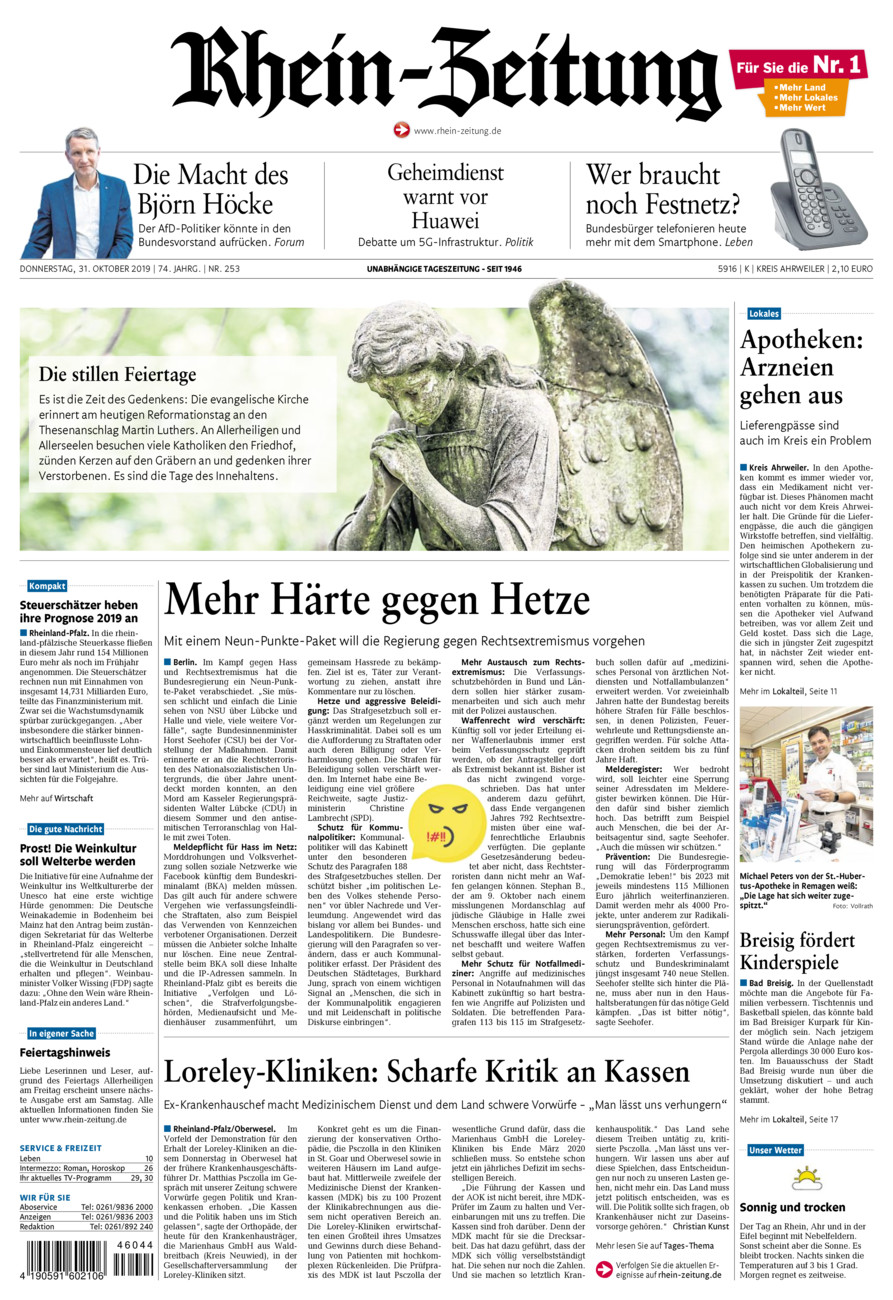 Rhein-Zeitung Kreis Ahrweiler vom Donnerstag, 31.10.2019