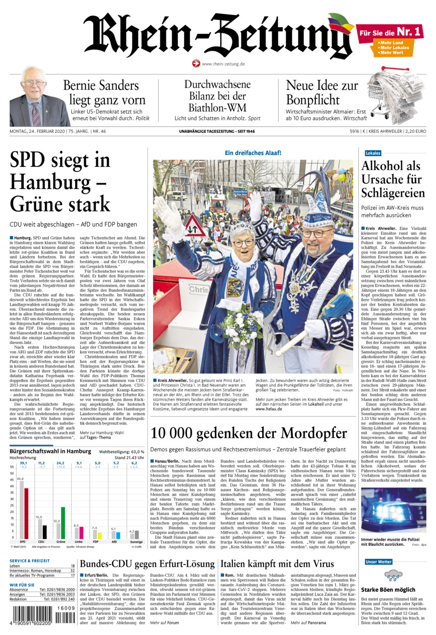 Rhein-Zeitung Kreis Ahrweiler vom Montag, 24.02.2020