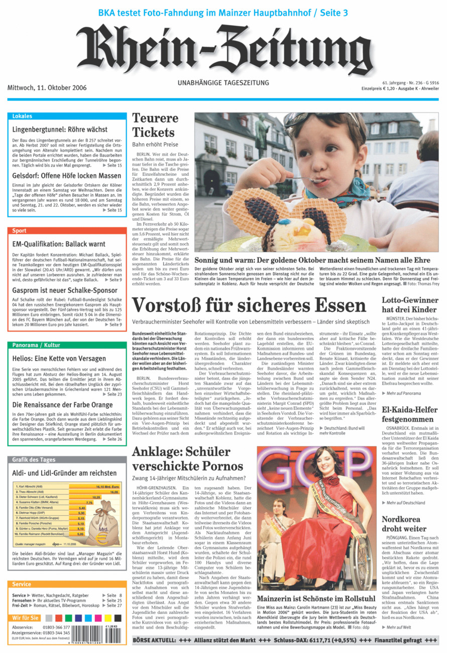 Rhein-Zeitung Kreis Ahrweiler vom Mittwoch, 11.10.2006