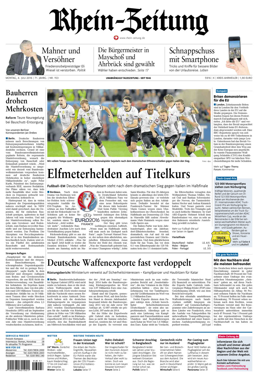 Rhein-Zeitung Kreis Ahrweiler vom Montag, 04.07.2016