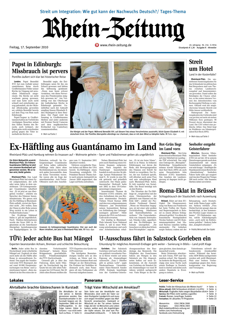 Rhein-Zeitung Kreis Ahrweiler vom Freitag, 17.09.2010