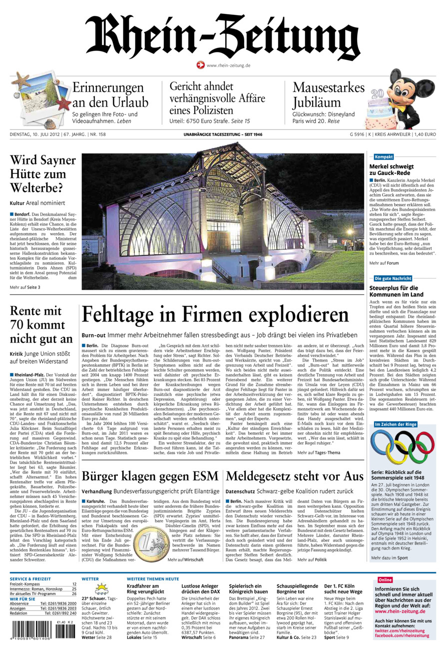 Rhein-Zeitung Kreis Ahrweiler vom Dienstag, 10.07.2012