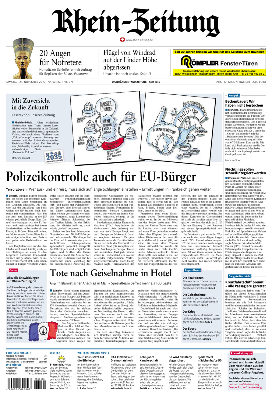 Rhein-Zeitung Kreis Ahrweiler vom Samstag, 21.11.2015