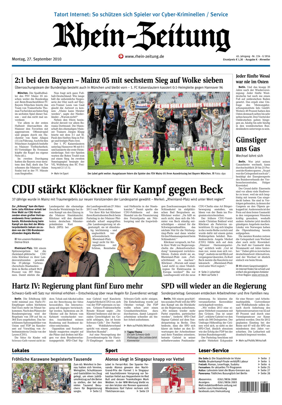 Rhein-Zeitung Kreis Ahrweiler vom Montag, 27.09.2010