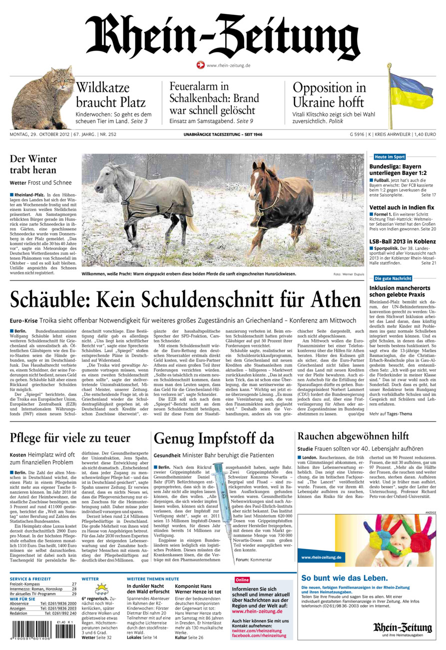 Rhein-Zeitung Kreis Ahrweiler vom Montag, 29.10.2012