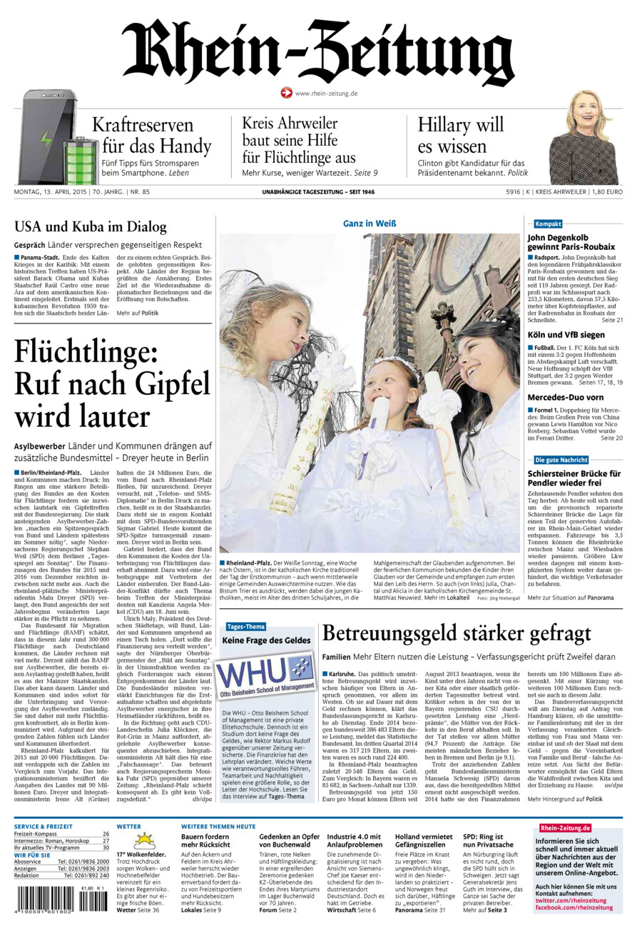 Rhein-Zeitung Kreis Ahrweiler vom Montag, 13.04.2015