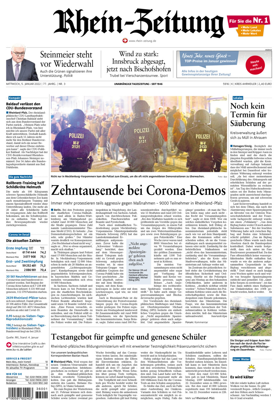Rhein-Zeitung Kreis Ahrweiler vom Mittwoch, 05.01.2022