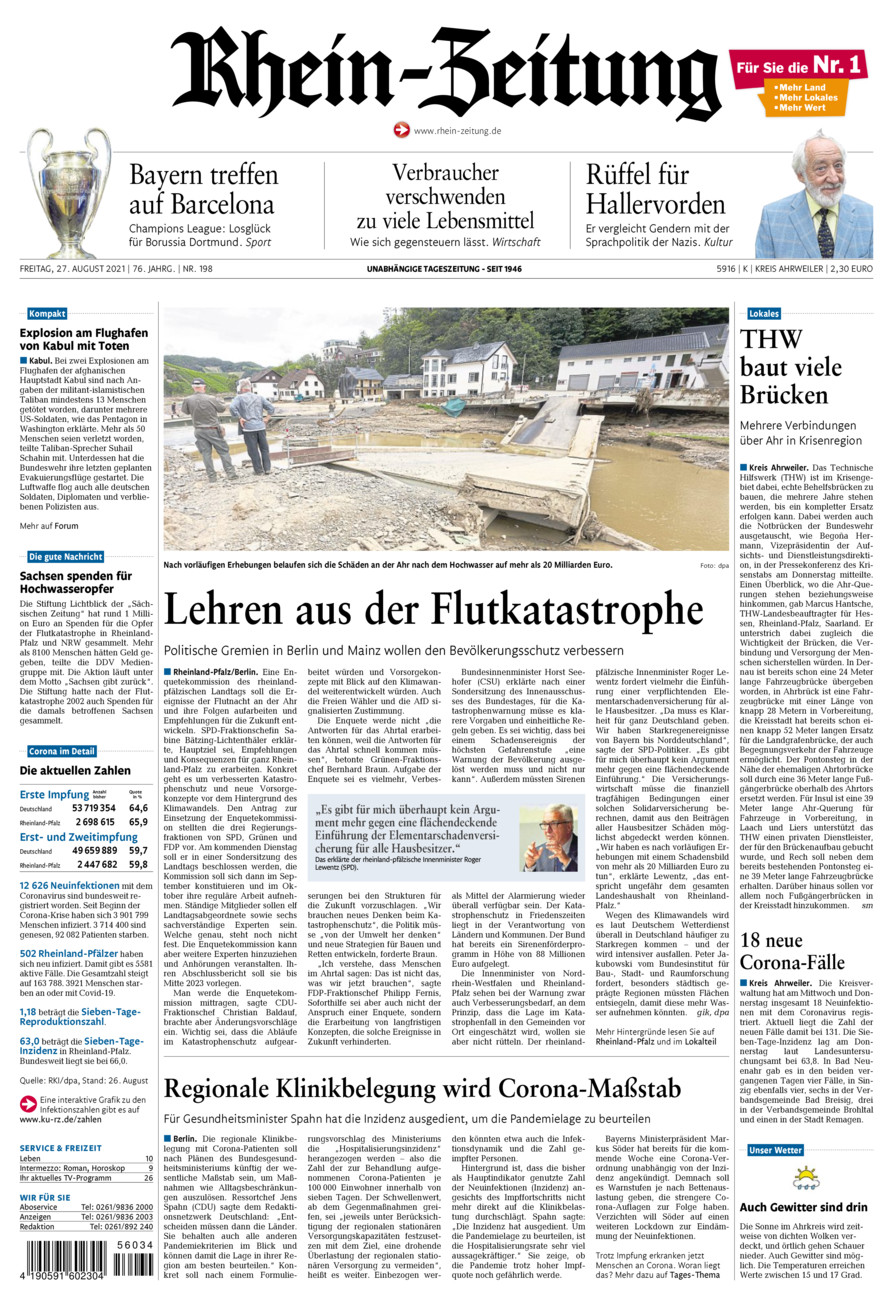 Rhein-Zeitung Kreis Ahrweiler vom Freitag, 27.08.2021