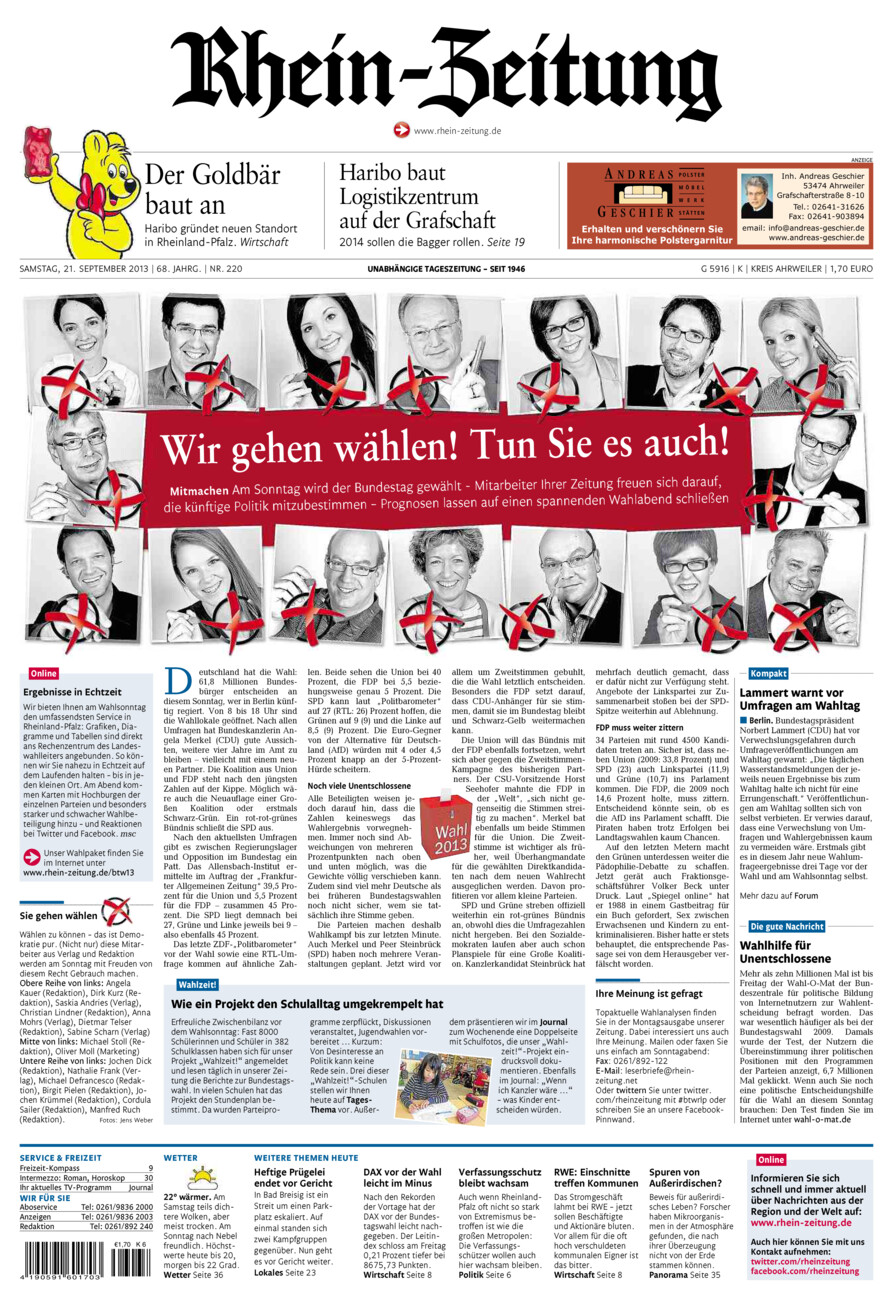 Rhein-Zeitung Kreis Ahrweiler vom Samstag, 21.09.2013