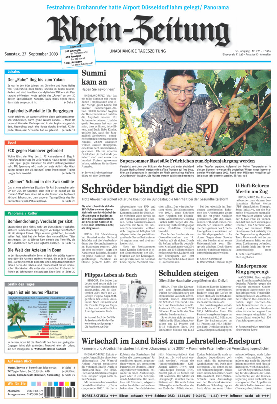 Rhein-Zeitung Kreis Ahrweiler vom Samstag, 27.09.2003
