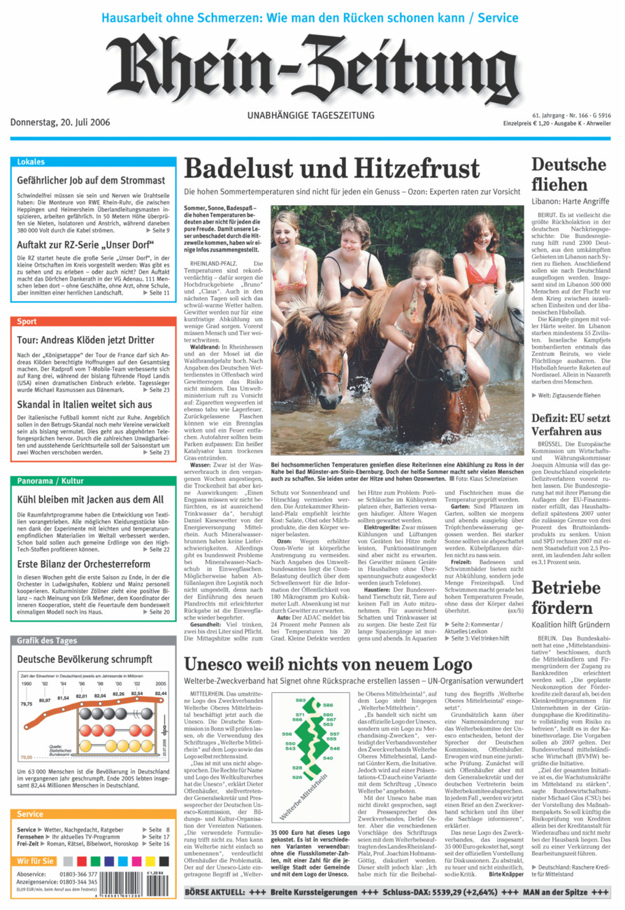 Rhein-Zeitung Kreis Ahrweiler vom Donnerstag, 20.07.2006