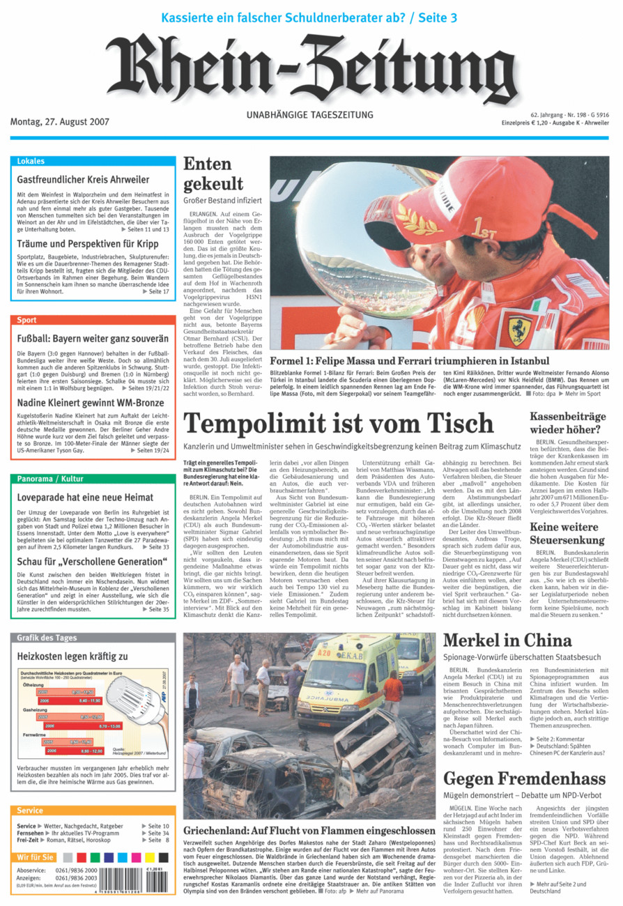 Rhein-Zeitung Kreis Ahrweiler vom Montag, 27.08.2007