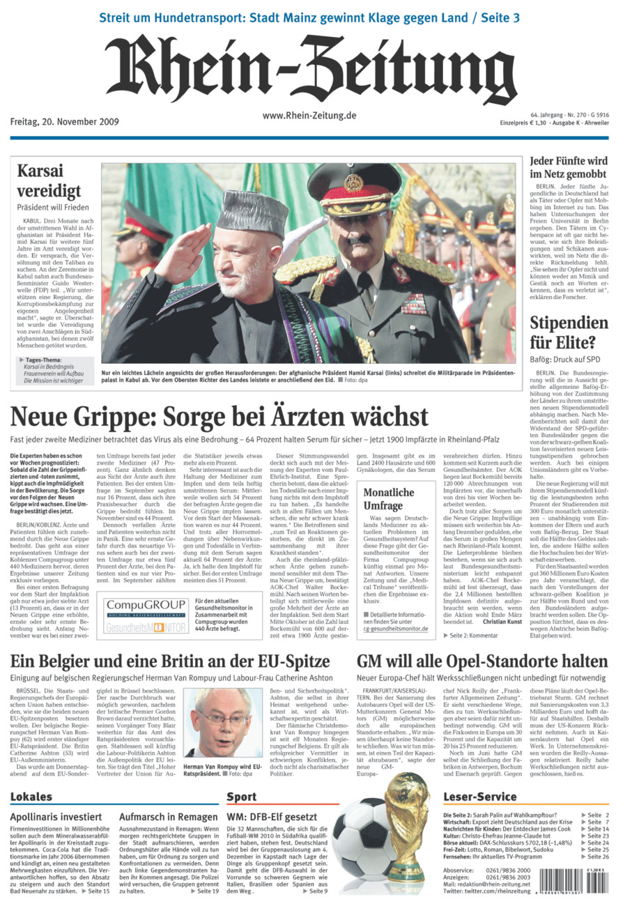 Rhein-Zeitung Kreis Ahrweiler vom Freitag, 20.11.2009