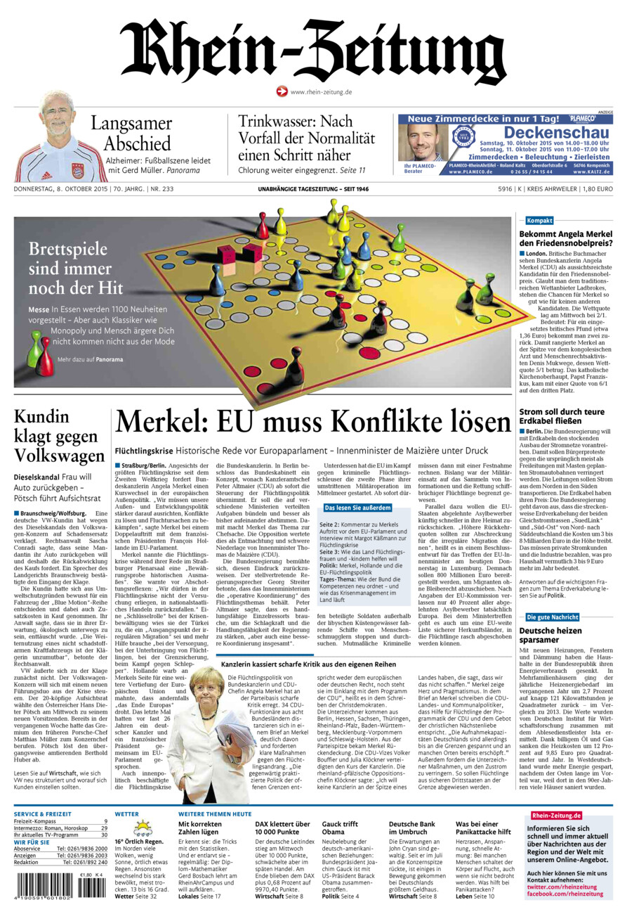 Rhein-Zeitung Kreis Ahrweiler vom Donnerstag, 08.10.2015