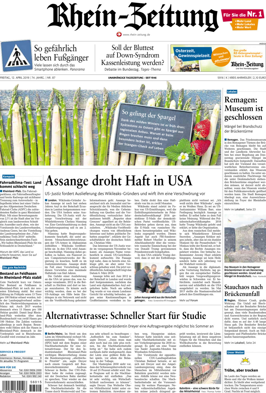 Rhein-Zeitung Kreis Ahrweiler vom Freitag, 12.04.2019