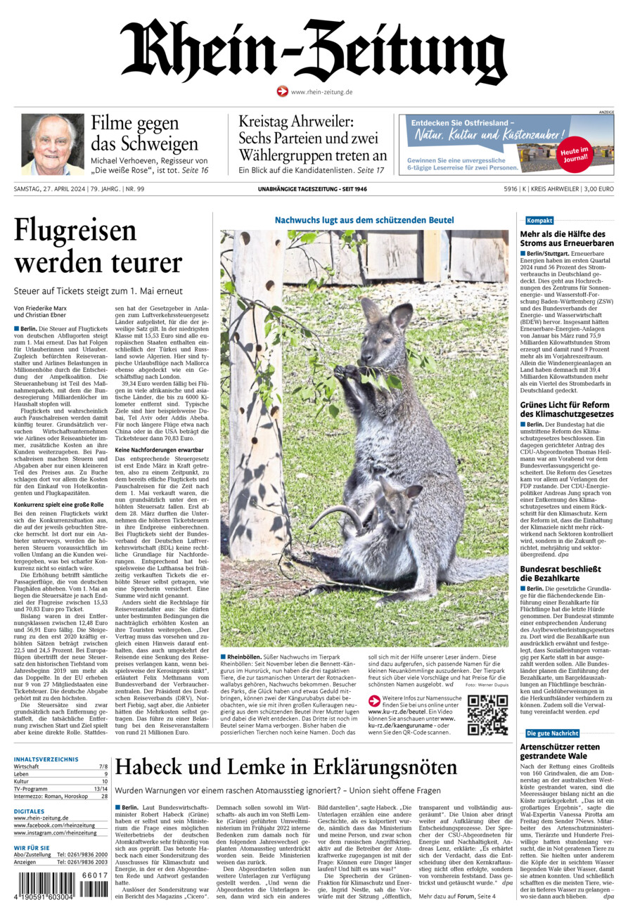 Rhein-Zeitung Kreis Ahrweiler vom Samstag, 27.04.2024