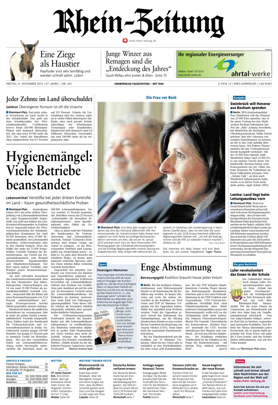 Rhein-Zeitung Kreis Ahrweiler vom Freitag, 09.11.2012