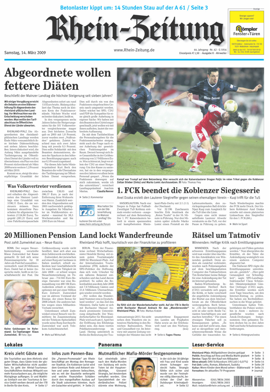 Rhein-Zeitung Kreis Ahrweiler vom Samstag, 14.03.2009