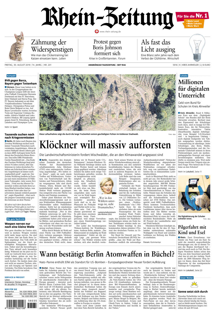 Rhein-Zeitung Kreis Ahrweiler vom Freitag, 30.08.2019