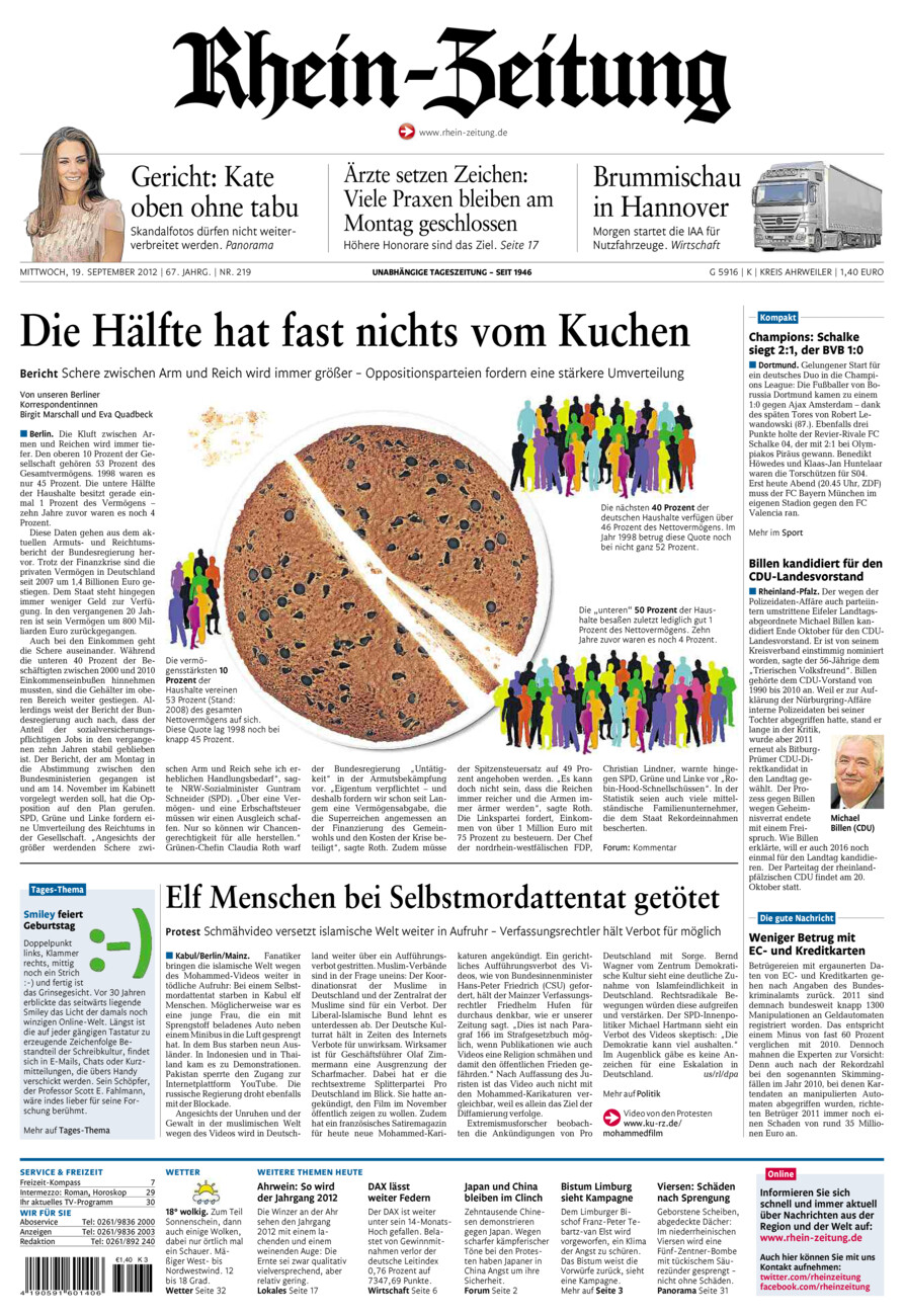 Rhein-Zeitung Kreis Ahrweiler vom Mittwoch, 19.09.2012