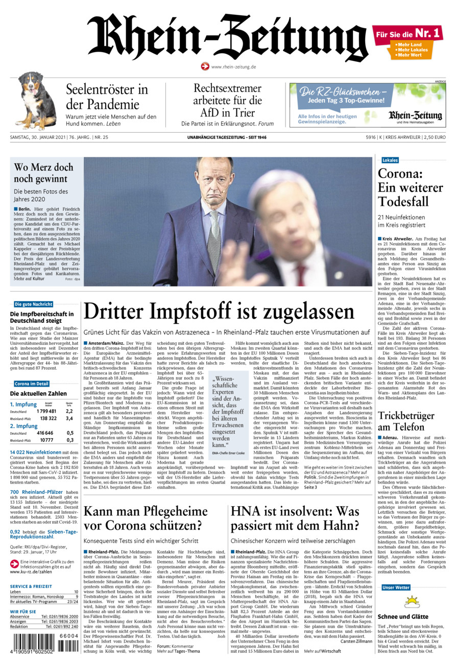 Rhein-Zeitung Kreis Ahrweiler vom Samstag, 30.01.2021