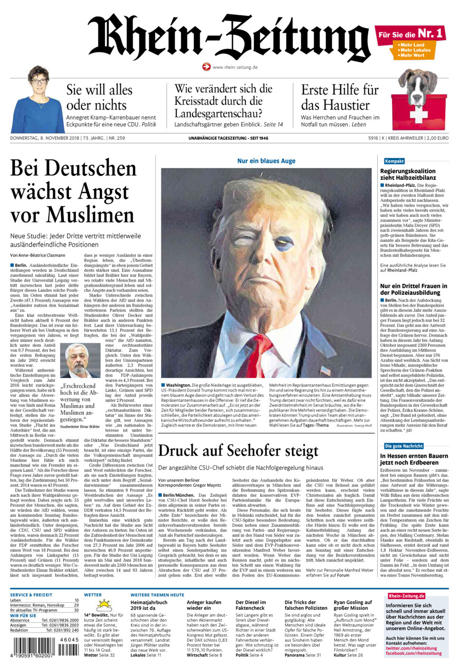 Rhein-Zeitung Kreis Ahrweiler vom Donnerstag, 08.11.2018