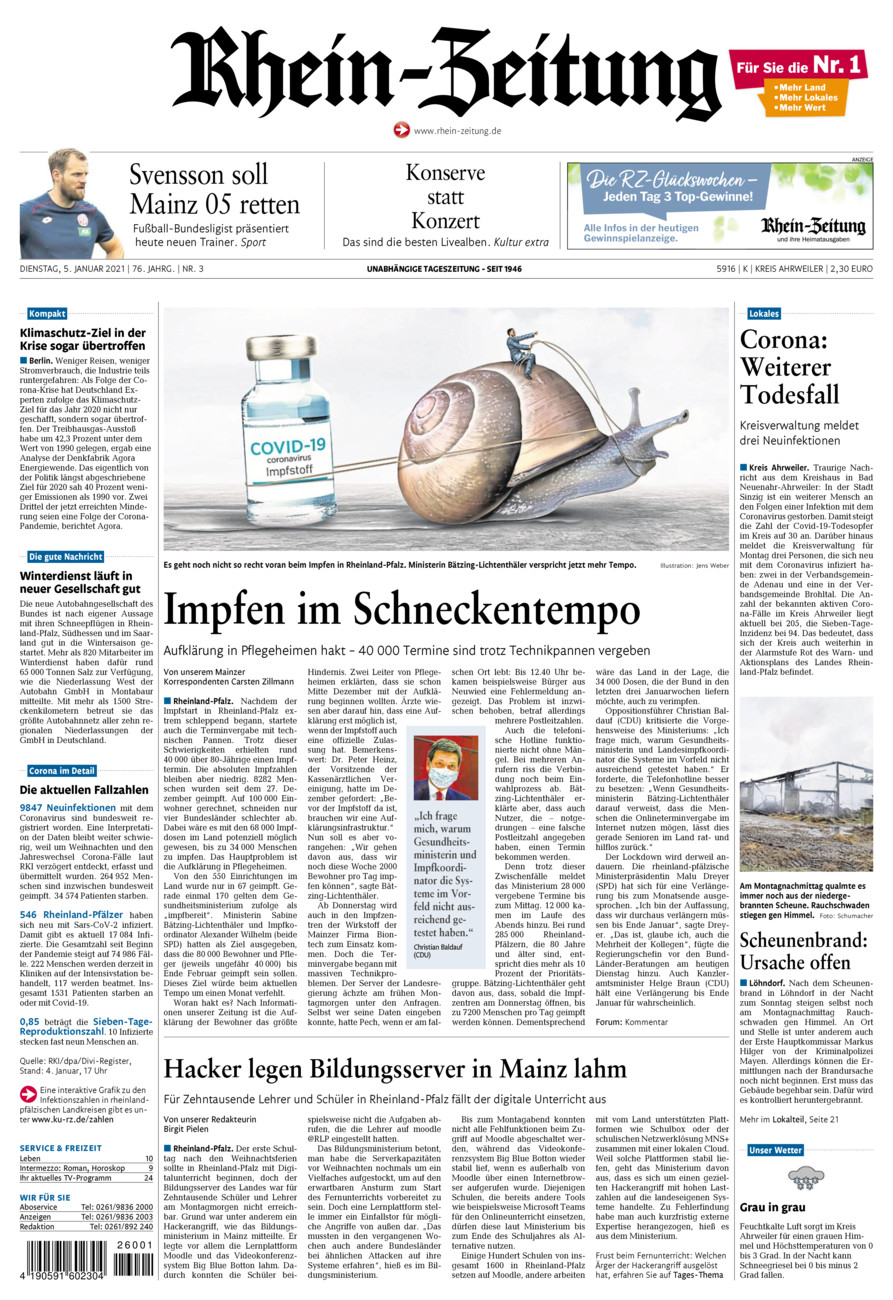 Rhein-Zeitung Kreis Ahrweiler vom Dienstag, 05.01.2021