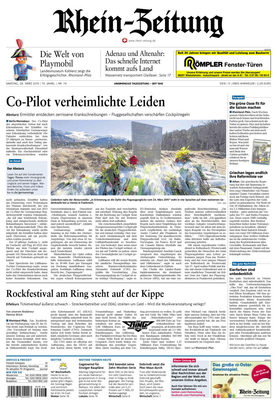 Rhein-Zeitung Kreis Ahrweiler vom Samstag, 28.03.2015