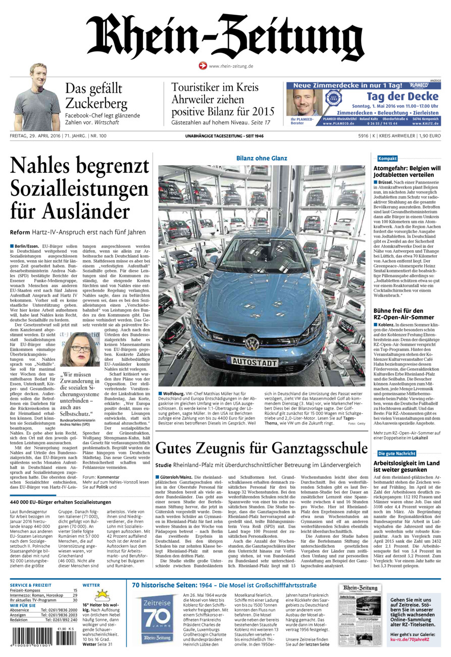 Rhein-Zeitung Kreis Ahrweiler vom Freitag, 29.04.2016