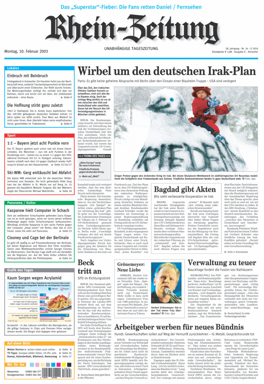 Rhein-Zeitung Kreis Ahrweiler vom Montag, 10.02.2003