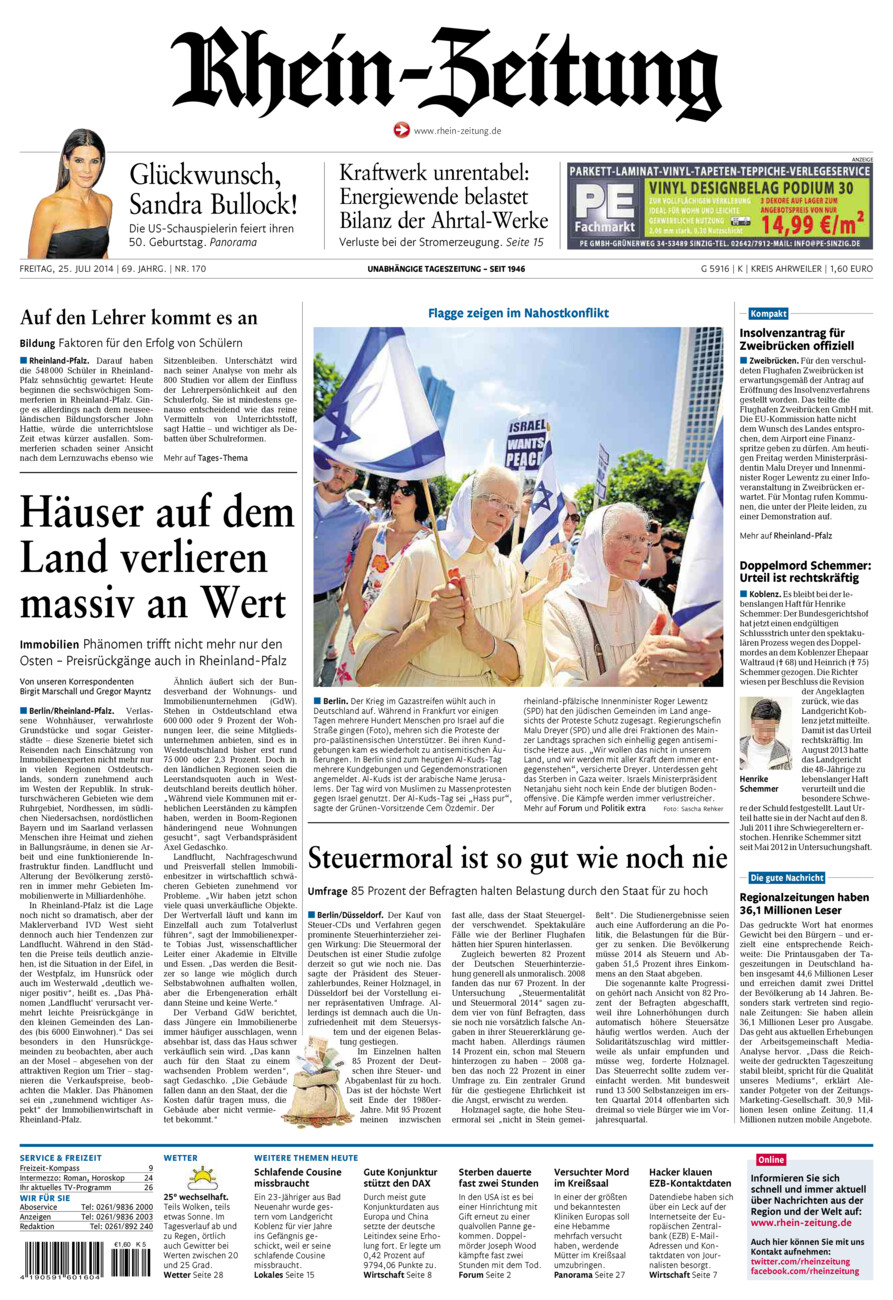 Rhein-Zeitung Kreis Ahrweiler vom Freitag, 25.07.2014