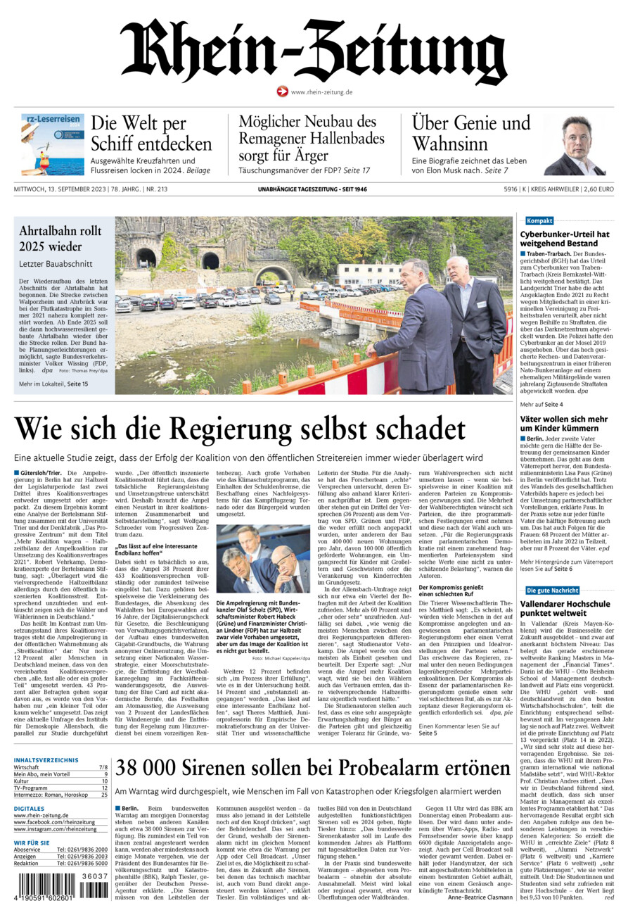 Rhein-Zeitung Kreis Ahrweiler vom Mittwoch, 13.09.2023