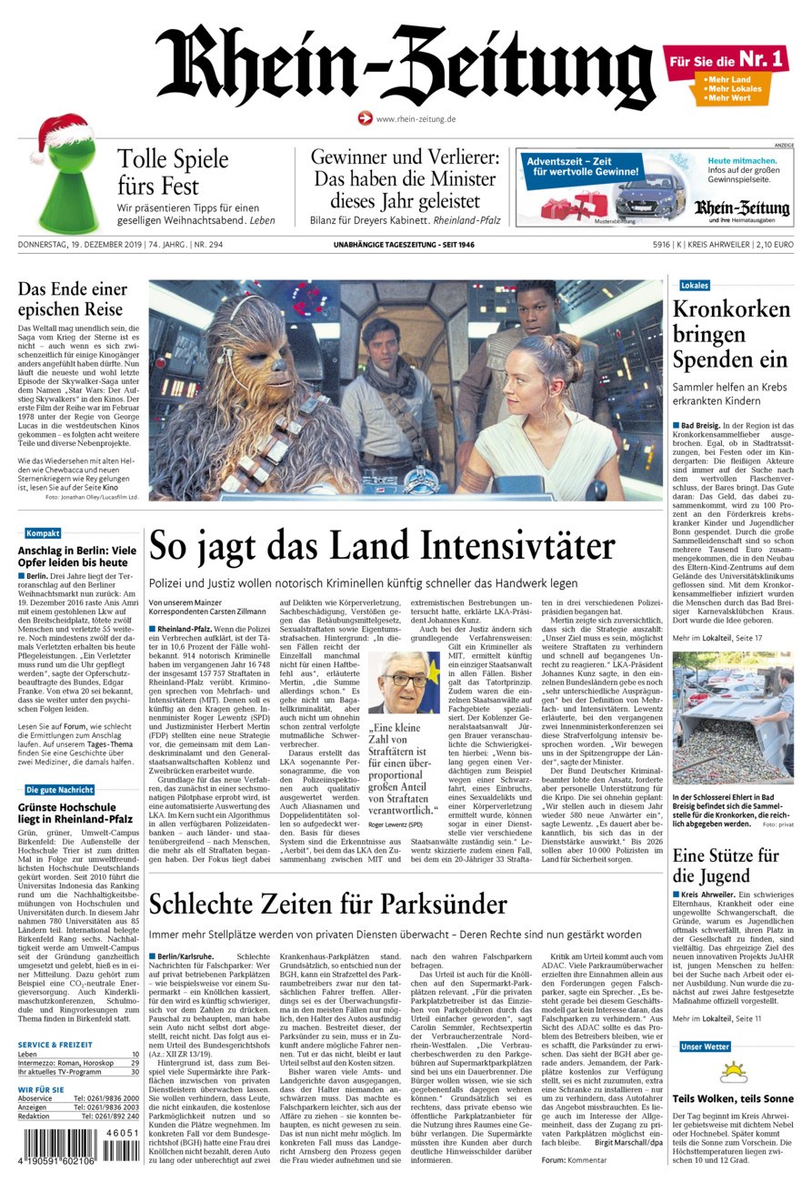 Rhein-Zeitung Kreis Ahrweiler vom Donnerstag, 19.12.2019