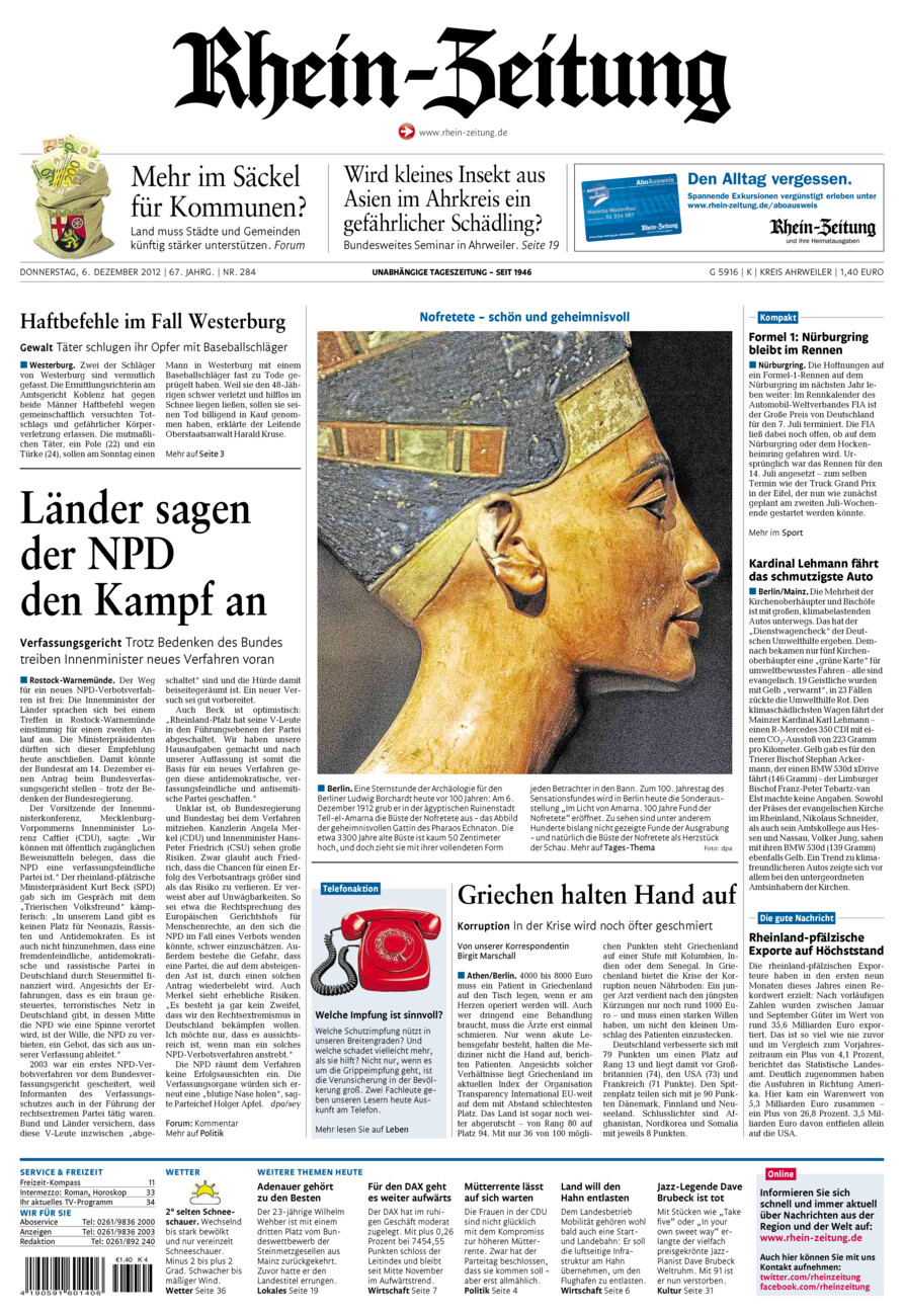 Rhein-Zeitung Kreis Ahrweiler vom Donnerstag, 06.12.2012