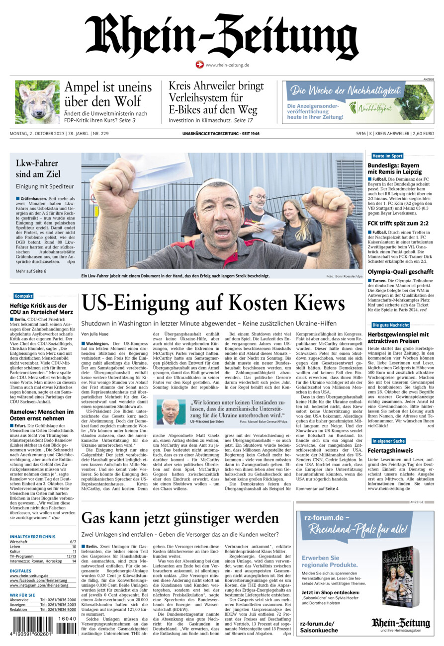 Rhein-Zeitung Kreis Ahrweiler vom Montag, 02.10.2023